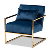 Baxton Studio Mira Navy Blue Velvet Upholstered Gold Finished Metal Lounge Chair 160-9926